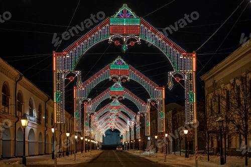 Preview: Winter night Kremlin street, Kazan, Russia.