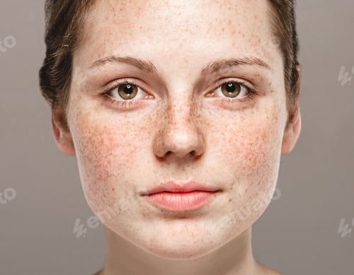 Preview: Young beautiful freckles woman face portrait with healthy skin