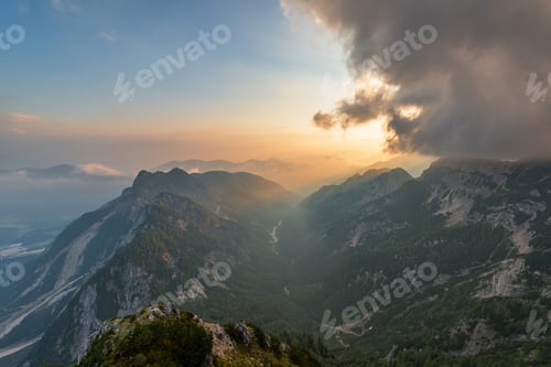 Preview: Epic landscape scenery at sunrise in the mountains
