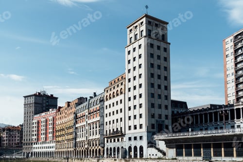 Preview: Traditional residential buildings in the riverside of Nervion River in Bilbao
