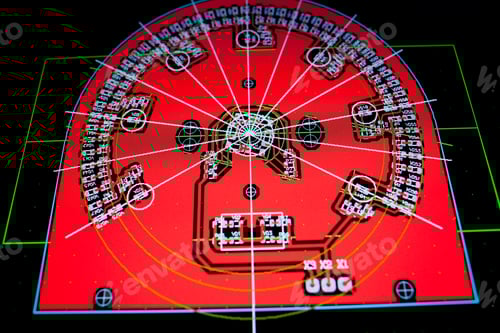 Visualização: Circuito elétrico PCB na tela do PC