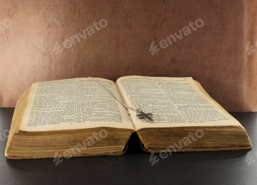 Preview: old bible book with silver cross