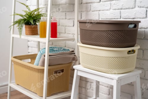 Preview: Plastic storage baskets in a bathroom interior