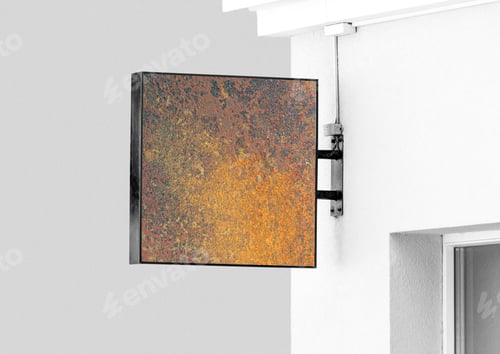 Preview: Blank rustic hanging wall sign mockup with copy space