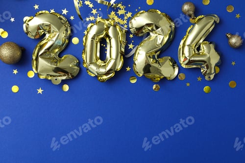 Preview: New Year 2024 with golden balloons on a light background