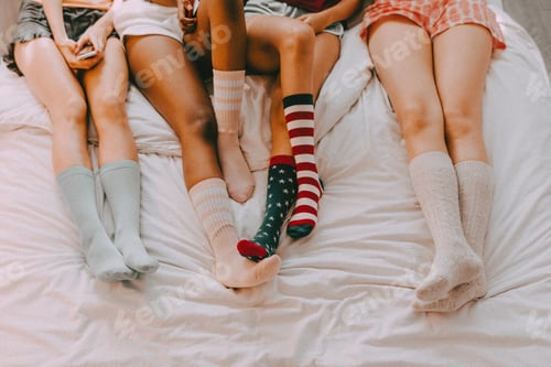 Preview: Teenage sleepover party aesthetic, girls wearing colorful socks