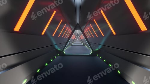 Preview: Metal tunnel neon Future tech. 3d minimal motion design