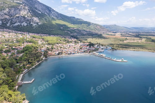 Preview: Akyaka is situated at the Gulf of Gokova. Beautiful beach and coast view. Aerial view of Akyaka.