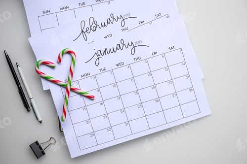 Preview: Calendar flat lay . New year 2023. January.