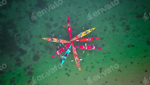Preview: Top view shot of Kayaking in Morbihan gulf in Brittany, France