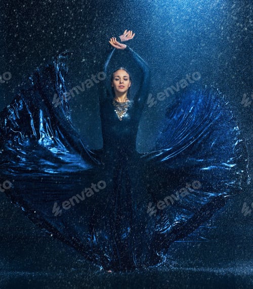 Preview: The Young Beautiful Modern Dancer Dancing Under Water Drops
