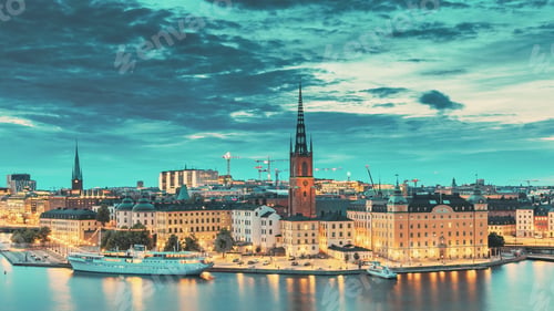 Preview: Stockholm, Sweden. Scenic View Of Stockholm Skyline At Summer Evening. Famous Popular Destination