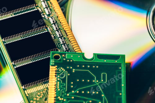 Preview: Green circuit board of a computer close up