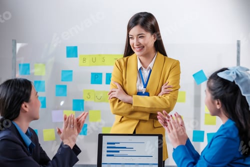 Preview: Support or celebration, success and colleagues clapping hands for good news or achievement