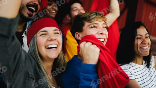 Preview: Football fans celebrate during a match while supporting their team - Soccer sport entertainment