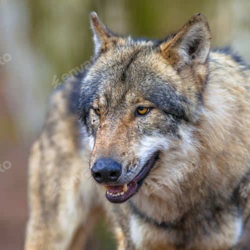 Preview: Portrait of a mean Threathening Grey Wolf