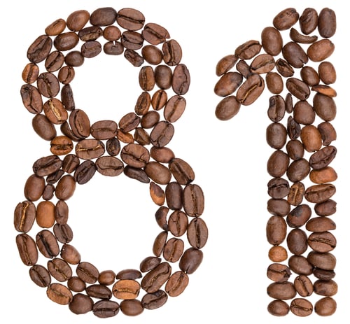 Preview: Arabic numeral 81, eighty one, from coffee beans, isolated on white background