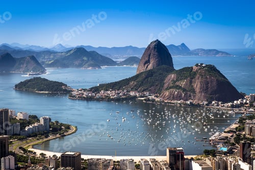 Preview: Elevated view of Sugarloaf mountain and Guanabara Bay, Rio de Janeiro, Brazil