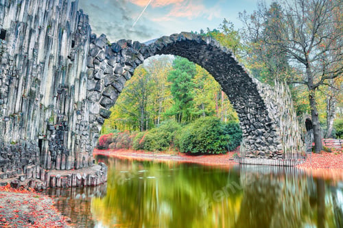 Preview: Unbelievable autumn landscape in Azalea and Rhododendron Park Kromlau. Rakotz Bridge