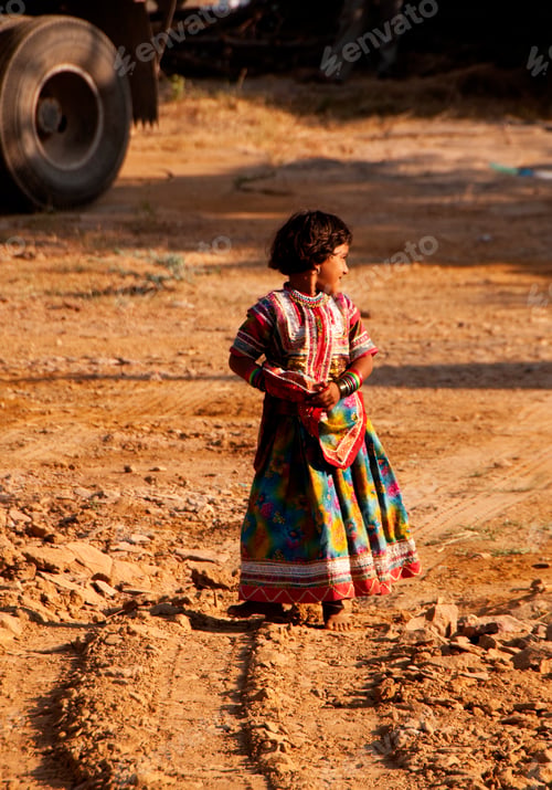 Preview: Happy tribal children in traditional clothes, Kutch, Gujarat, India.