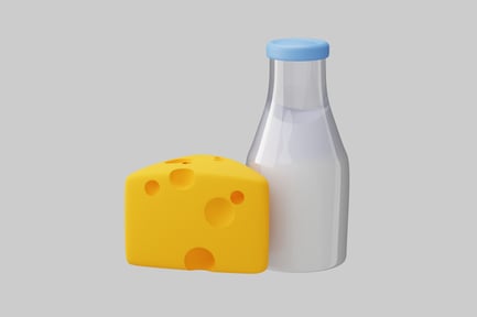 Preview: Glass Bottle of Milk and Cheese Wedge