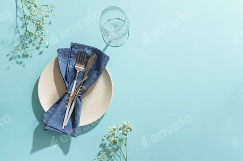 Preview: Easter table setting on blue.