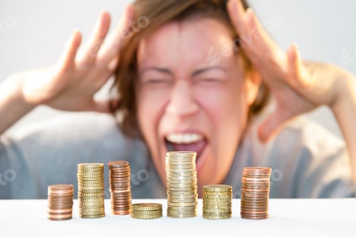 Preview: Man holds his head with his hands, screams with a horror, anxiety and helplessness, stress, problems