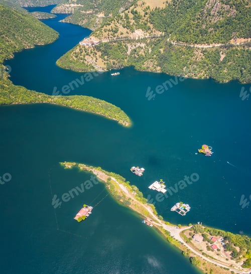 Preview: Aerial panoramic view of picturesque mountain lake
