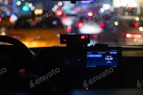 Preview: Interior view of taxi cab stuck in New York traffic