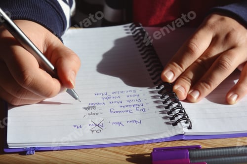 Preview: Millennial woman updating list of failed New Year Resolutions, New Year, New Me