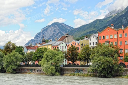 Preview: Cityscape of Innsbruck on Inn river (Tirol Austria).