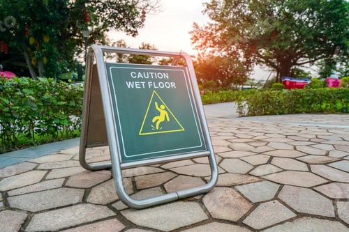 Preview: Caution Wet Floor Sign On Wet Floor