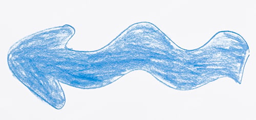 Preview: A horizontal blue arrow with a wave-like curve pointing to the left, drawn in pencil