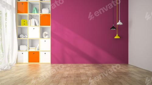 Preview: Empty living room with purple wall 3D rendering