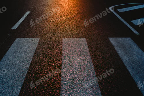 Preview: Lonely street with pedestrian crossing at sunset, texture with space for text.