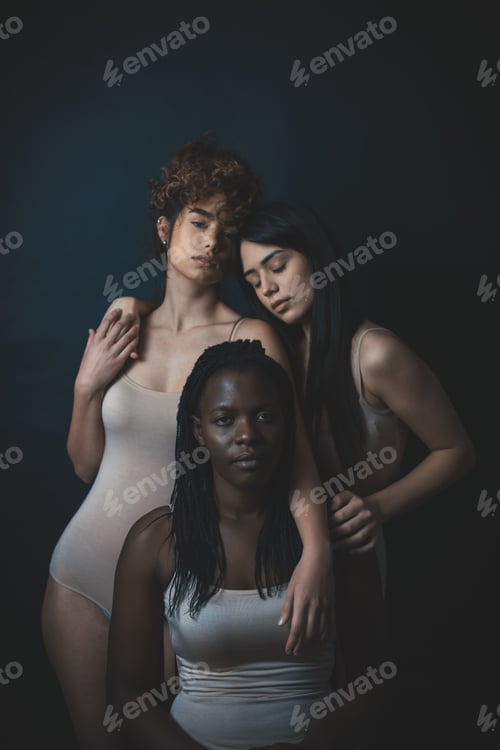 Preview: Three girls from different ethnicities posing in studio for a "body positivity" photo session