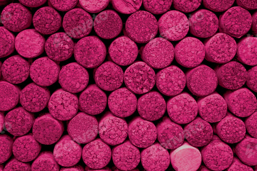 Preview: Wine corks background in Viva Magenta. Red color top view