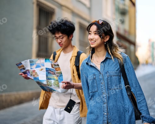 Preview: Young couple tourists in a city