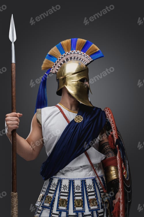 Preview: Greek warlord from past with long spear and shield