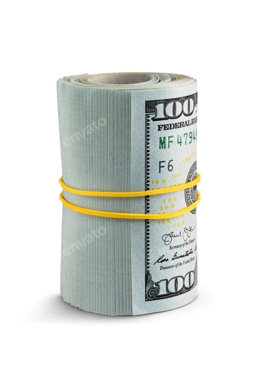 Preview: Roll of Hundred Dollar Bills with Rubber Band