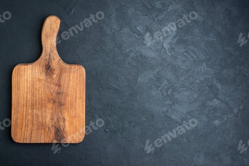 Preview: top view brown cutting board on dark background cuisine hardwood horizontal food meal salad chic