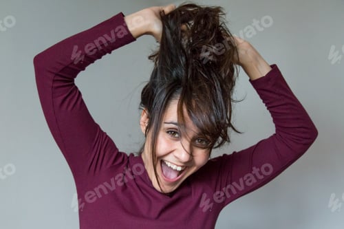 Preview: Woman with Upraised Arms and Wild Hair