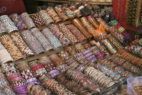 Preview: Closeup shot of colorful bracelets in asian style - perfect for background