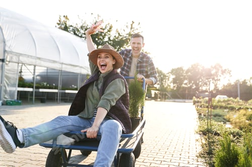 Preview: Two gardeners having fun in the garden center