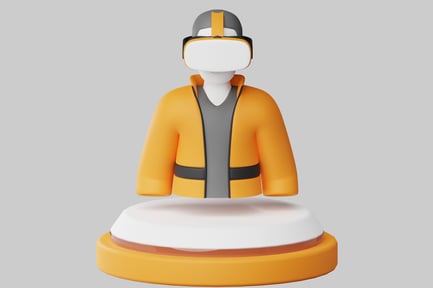 Preview: Virtual reality headset and orange jacket.