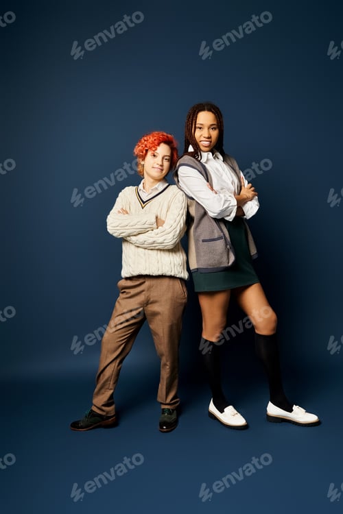 Preview: Harmonious diversity: young multicultural friends standing united
