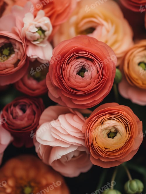 Close-up Photo of Pink and Orange Ranunculus Flowers