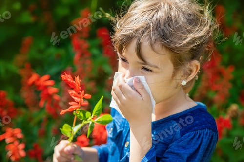 Preview: Seasonal allergy in a child. Coryza. Selective focus.