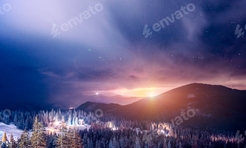 Preview: The resort ski resort illuminated at night