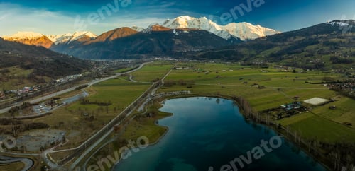 Preview: Aerial drone view of Lac de Passy lake in Domancy, France